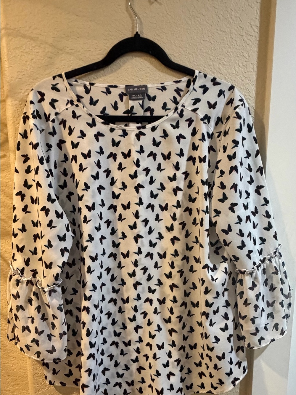 Van Heusen White Blouse with Black Butterfly Motif